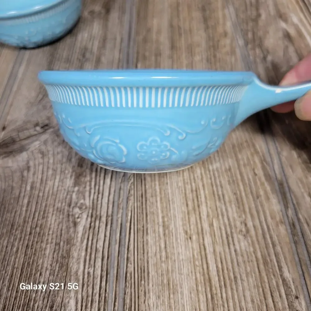Vintage TST Turquoise Blue Oven Serve Oval Bowl & 2 Handled French Casseroles